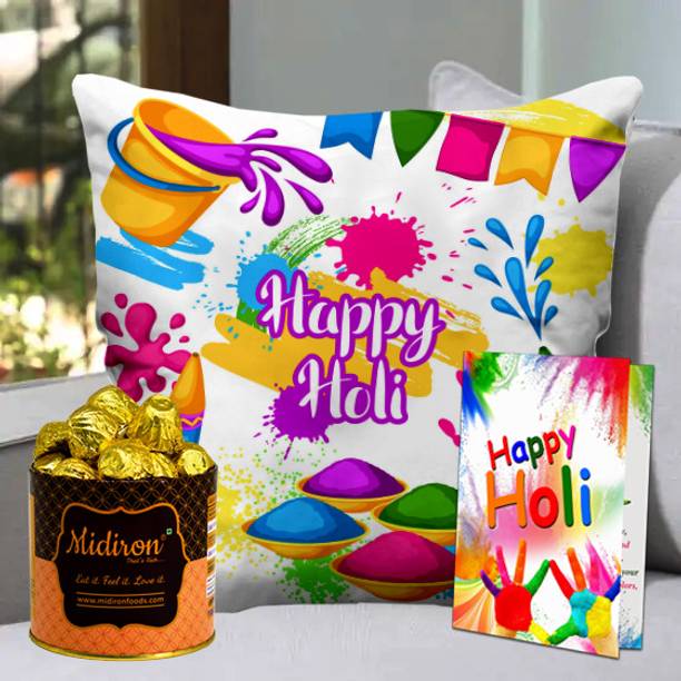 Midiron Holi Festival Gift Hamper with Chocolate Box & Holi Greeting card Fiber Gift Box