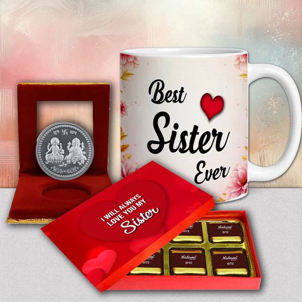 Midiron Raksha Bandhan Gift For Sister - Chocolate Box With Mug And Coin Set for Her Ceramic Gift Box
