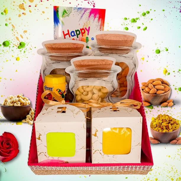 Midiron Holi Gift Hamper – Colors, Sweets & Festive Delights for a Joyous Celebration Wooden Gift Box