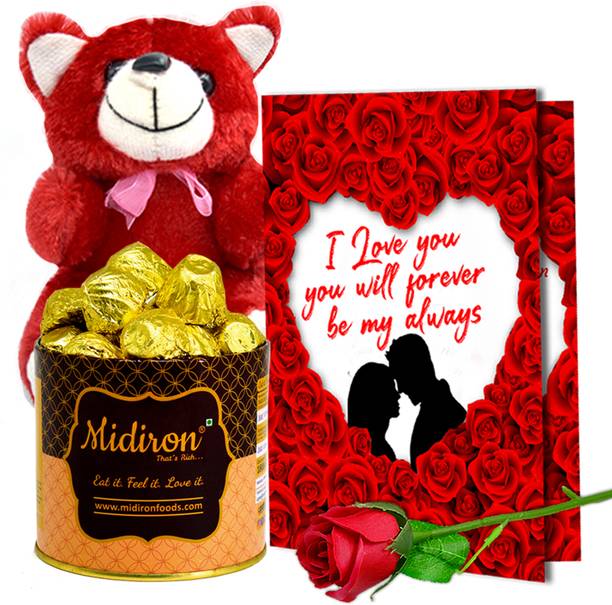 Midiron Chocolate Gift Hamper | Valentine's Day Gift Hamper | | Soft Red Teddy IZ-07 Paper Gift Box