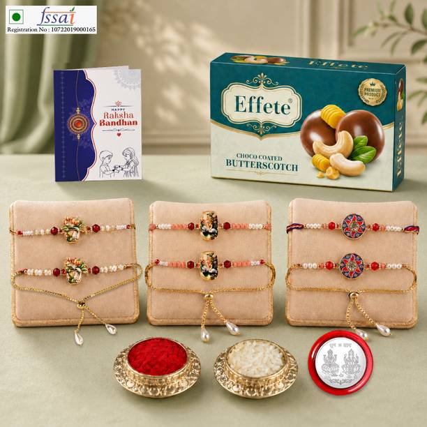 Effete Rakhi With Chocolate|Roli-chawal|Coin|Greeting Card_K3_B3051+B3252+B3301_BS32 Assorted Gift Box
