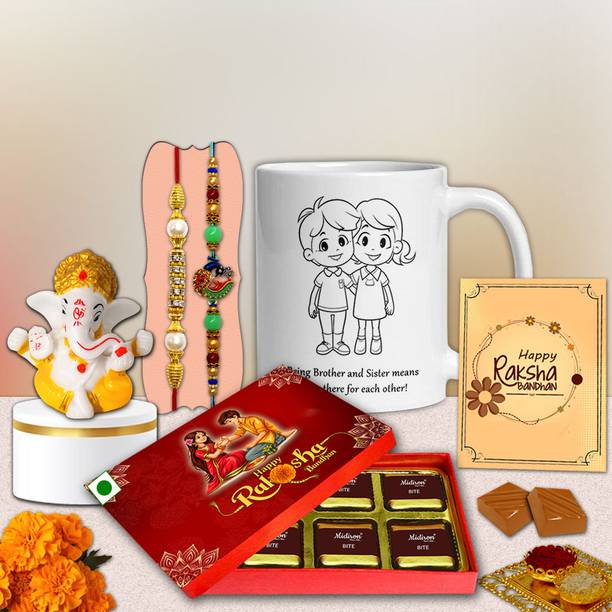 Midiron Designer Rakhi Festive Surprise Pack – Chocolate Mug Collection for Brother Assorted Gift Box