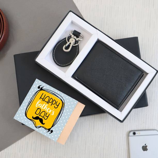 TIED RIBBONS Father Day Special Gift Set for Dad from Son Daughter Wallet Keychain and Card Paper Gift Box