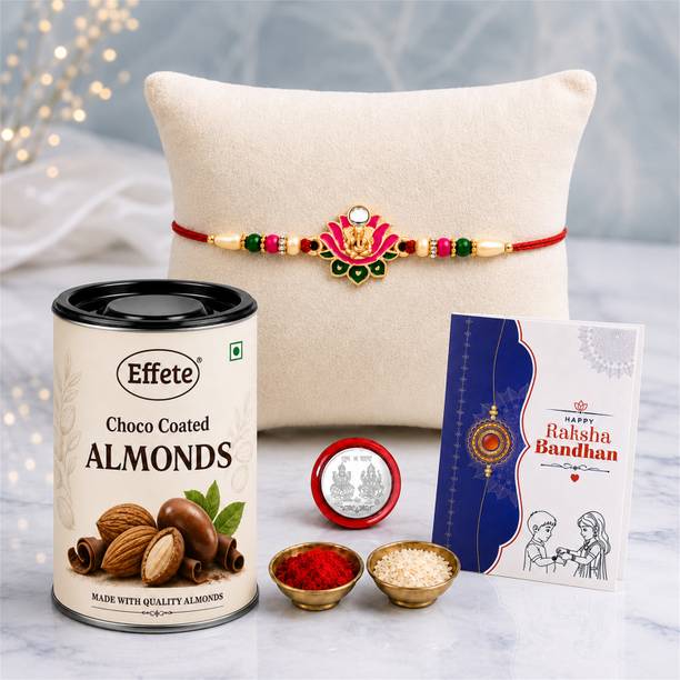 Effete Rakhi Combo for Brother with Chocolate Almond(96GM)Rakhi set |Y22K1_542_CA Aluminium, Paper Gift Box