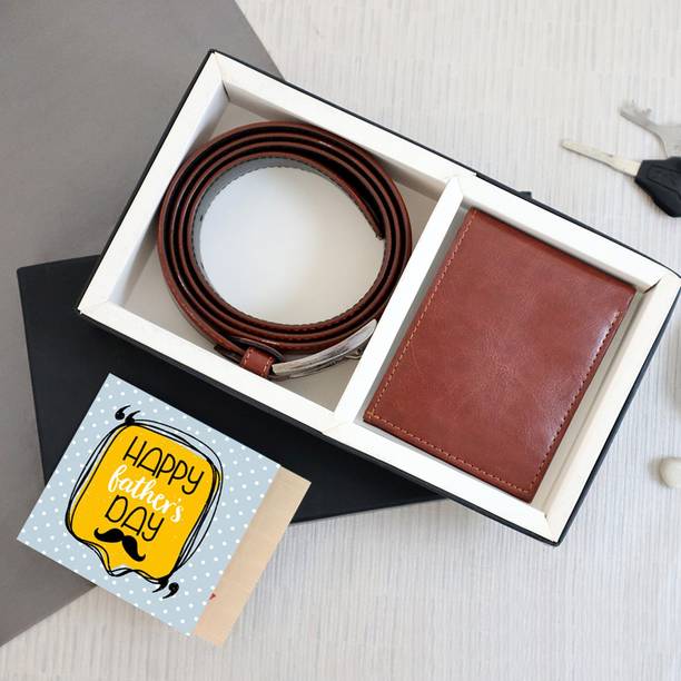 TIED RIBBONS Father Day Special Gift for Dad from Son Daughter Belt Wallet and Greeting Card Assorted Gift Box