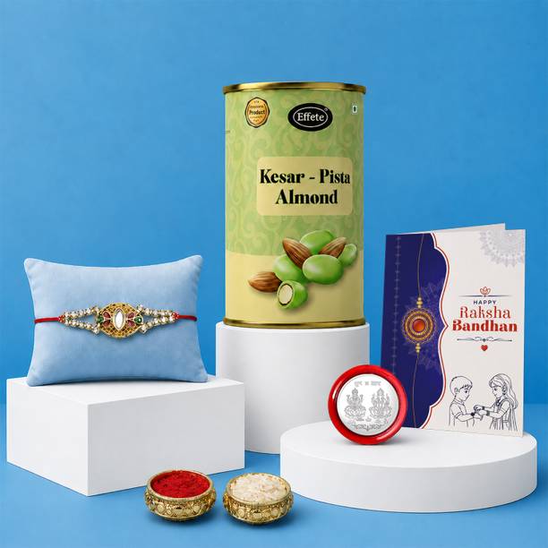 Effete Designer Rakhi With Chocolate Kesar Pista(96g)|Roli-Chaval|K1_847_KP96 Assorted Gift Box