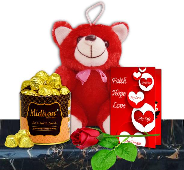 Midiron Soft Red Teddy | Chocolate Gift Hamper | Valentine's Day Gift Hamper | IZ-12 Paper Gift Box
