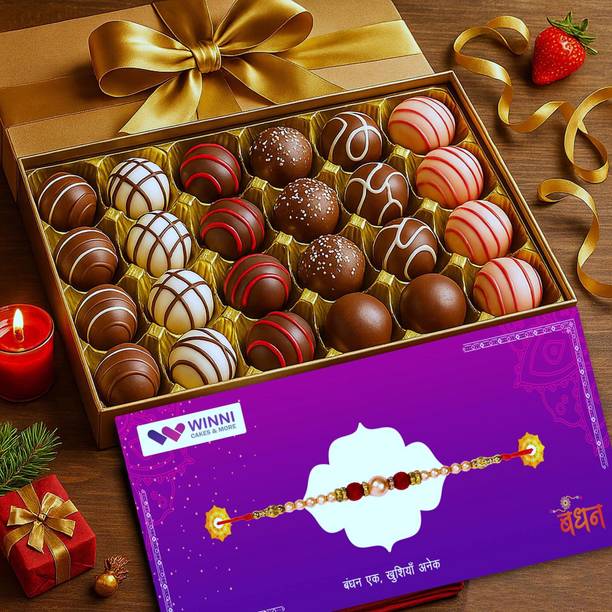 WINNI CELEBRATE RELATIONS Decadent Chocolates 24 Pcs + Rakhi Combo Pack | Rakhi Gift For Brother & Sister Assorted Gift Box