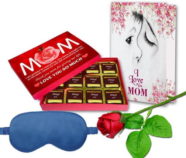 Midiron Birthday Gift for Mom, Mother day Gift for Mom, Chocolate, Eye Mask, Card, Rose Silk Gift Box