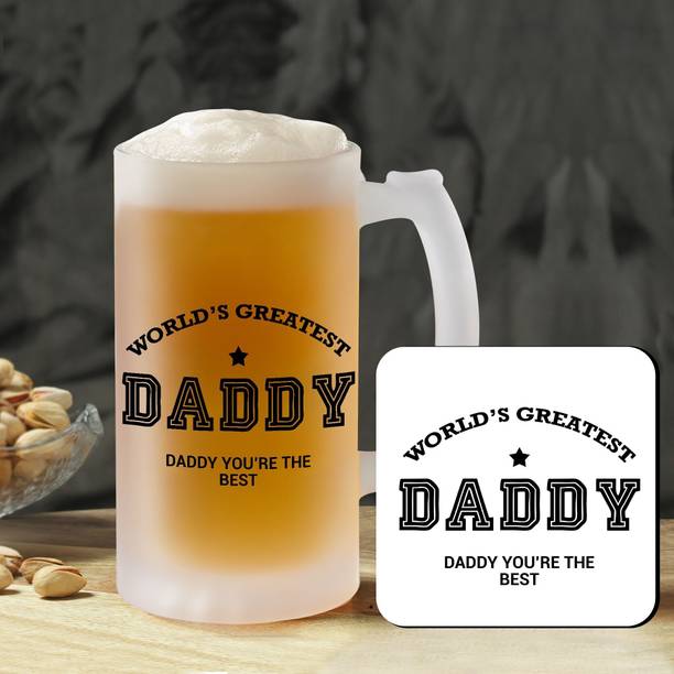 TIED RIBBONS Father Day Special Gift Combo for Dad from Son Daughter Beer Mug with Coaster Glass Gift Box