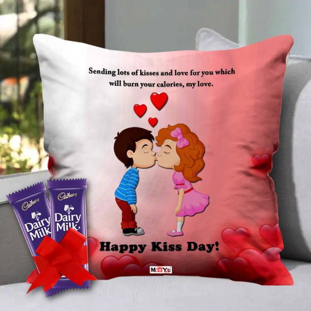 Midiron Kiss Day Gift Hamper for Lover/She/Fiancee with Chocolates & Cushion Fiber Gift Box