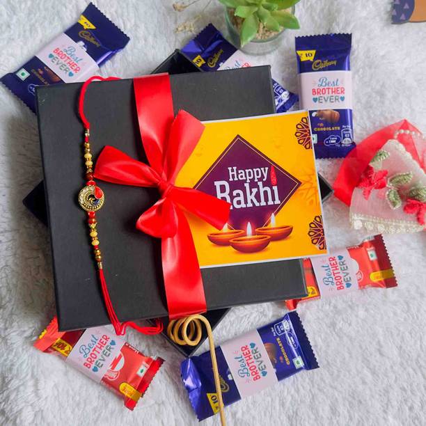 DAULLURING Chocolate Rakhi Pack for bhaiya brother sister gift Set & Roli Chawal Card Combo Paper, Assorted Gift Box