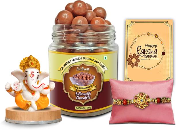 Midiron Rakhi Celebration Combo – Ganesh Ji Idol, Sweet Treats & Ritual Pack Assorted Gift Box