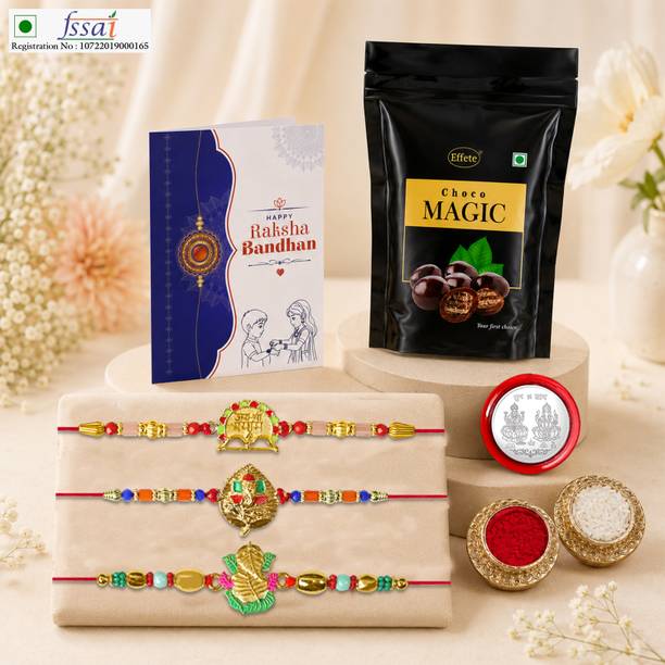 Effete Rakhi With Chocolate|Roli-chawal|Coin|Greeting Card_K3_679+680+682_SM40 Assorted Gift Box