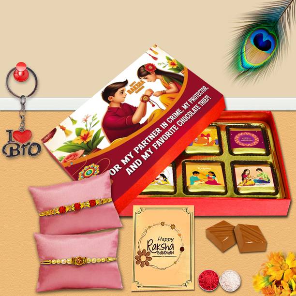 Midiron Rakhi Special Gift Box for Brother with Keychain, Chocolates & Ritual Kit Assorted Gift Box