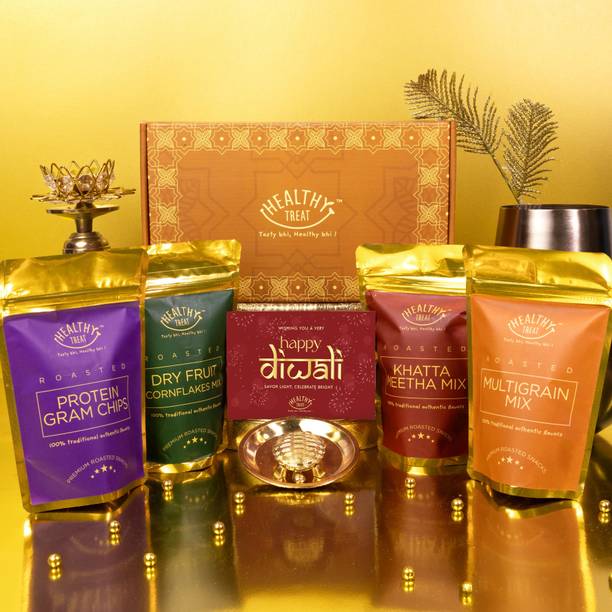 Healthy Treat Healthy Namkeen Diwali Gift Hamper, Roasted Snacks, Vastu Turtle, & Diwali Card Assorted Gift Box