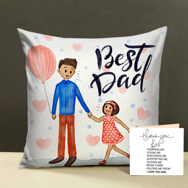 TIED RIBBONS Father's Day Gift for Dad from Daughter Best Dad Printed Cushions Cover (12 x 12 Inch) with Inner Filler and Greeting Card Microfibre Gift Box