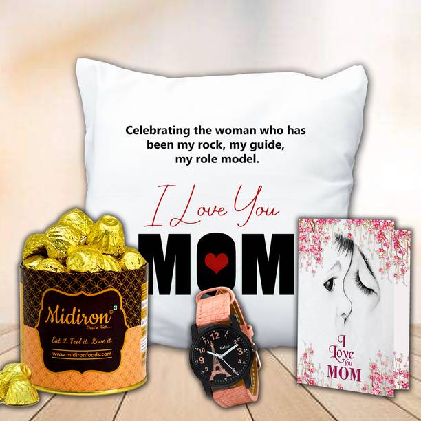 Midiron Elegant Chocolate Gift Pack for Mama – Watch, Cushion & Card for Mother’s Day Assorted Gift Box