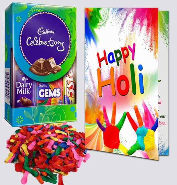 Midiron Holi Festival Gift Pack |Combo of Chocolate,Greeting Card with Balloons-IZ24-30 Assorted Gift Box
