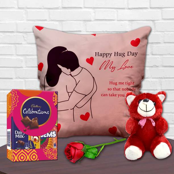 Midiron Hug Day Unique Combo For Wife/Girlfriend with Cushion & Chocolate Box Fiber Gift Box