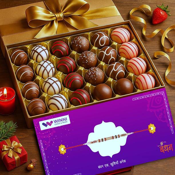 WINNI CELEBRATE RELATIONS Rich Truffles Chocolates 24 Pcs + Rakhi Combo | Rakhi Gift For Brother & Sister Bamboo Gift Box