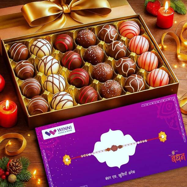 WINNI CELEBRATE RELATIONS Luxurious 24 Pcs Truffles Chocolates + Rakhi Combo Pack | Rakhi Gift Hamper Assorted Gift Box
