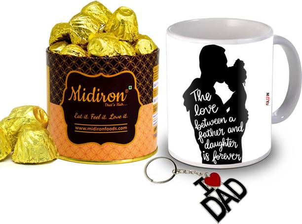 Midiron Special Gift combo for Dad | Chocolate Gift Pack with Metal Keychain Ceramic Gift Box