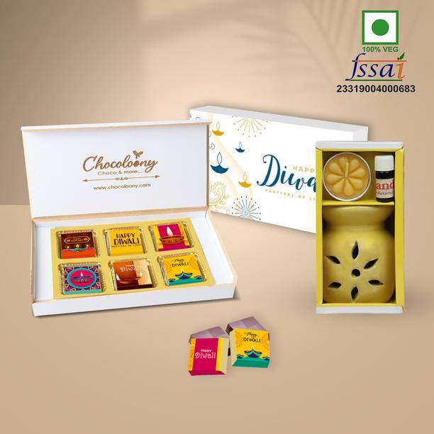 Chocoloony Diwali Gift Box, Chocolates with Aroma Oil Burner Gift Set for Friends & Family Paper Gift Box