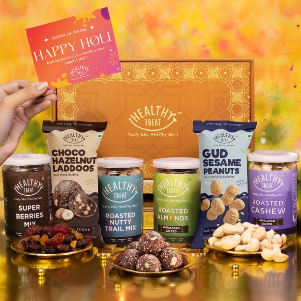 Healthy Treat Delight Holi Gift Hamper | Roasted Dry fruits, Berries, Hazelnut Laddoo Assorted Gift Box