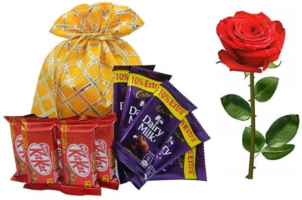 HRBS Chocolate Gift Hamper with Red Rose Silk Gift Box