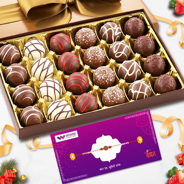 WINNI CELEBRATE RELATIONS Premium 24Pcs Chocolate + Rakhi Combo Gift Box | Rakhi Gift For Brother & Sister Assorted Gift Box
