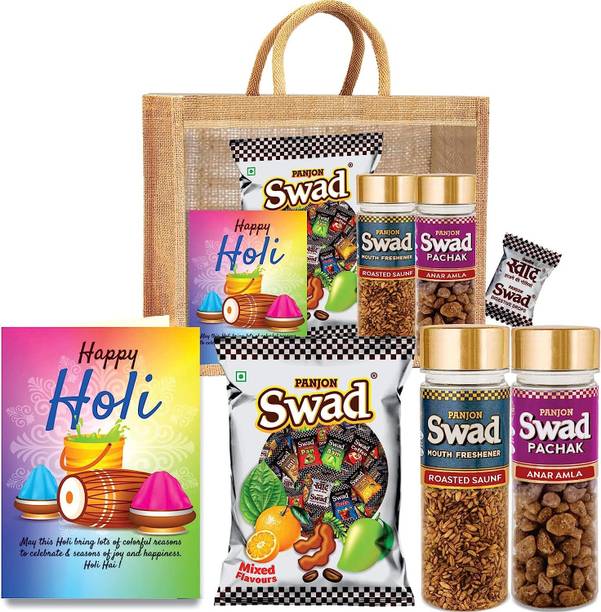 SWAD Happy holi(25 Mix Candy,Rosted Saunf & Anar Amla with card) Jute Gift Box