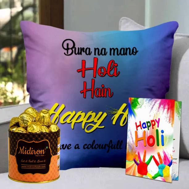 Midiron Holi Gift Hamper | Handmade Chocolate | Holi Greeting Card Fiber Gift Box