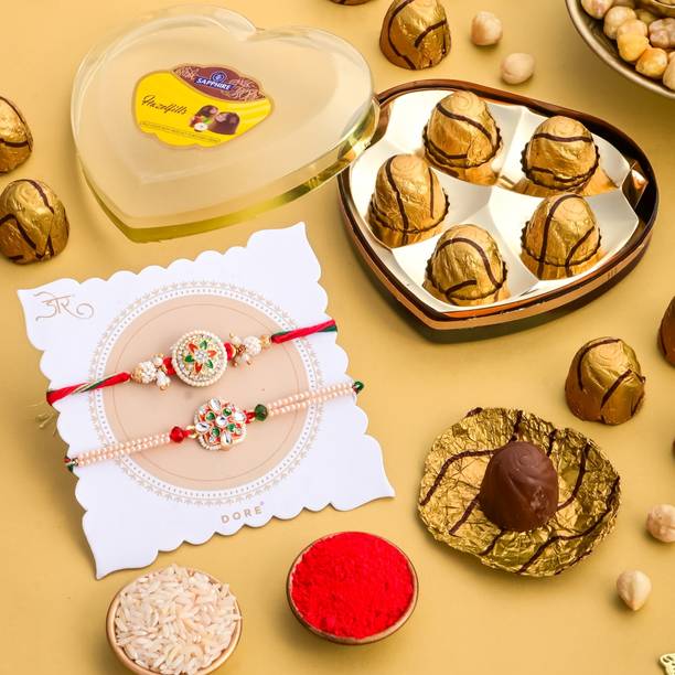 HyperFoods Rakhi set for Brother with Chocolate (5 Pcs) with Roli & Chawal Plastic Gift Box