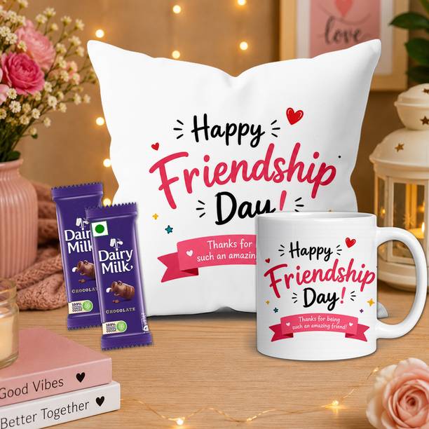 Midiron Best Friend Gift Hamper with Chocolate Bar, Printed Cushion and Mug Assorted Gift Box