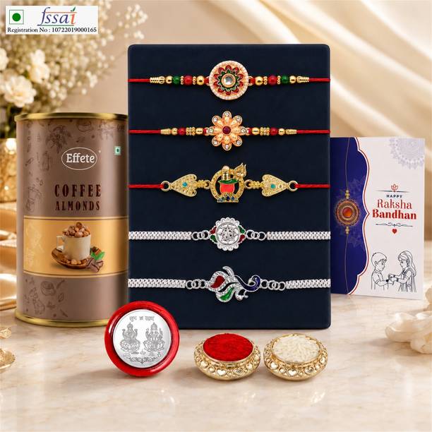 Effete Rakhi With Chocolate|Roli-chawal|Coin|Greeting Card_K5_NC256_CF96 Assorted Gift Box