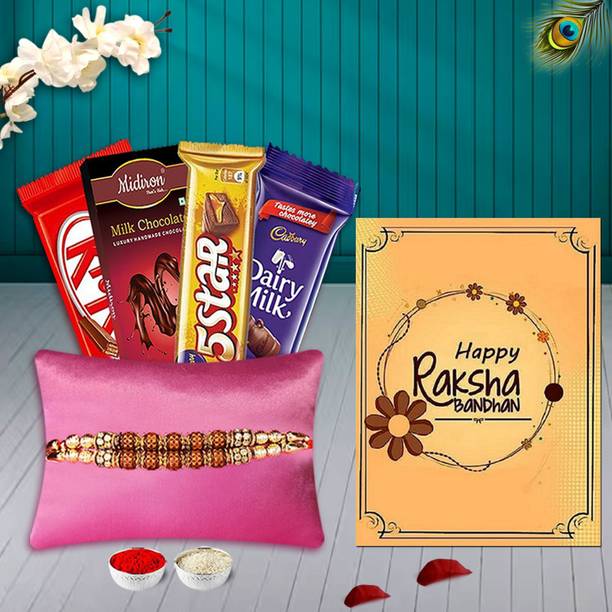 ME&YOU Brother’s Rakhi Gift Pack 4 Chocolate Bar, Card, Roli and Akshat Combo Assorted Gift Box