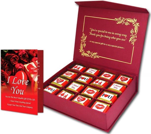 Midiron Chocolate Gift Pack, Chocolate Box with I Love You Greeting Card, Gift for Girlfriend, Wife, Fiancée, Boyfriend, Husband and Someone Special Paper Gift Box