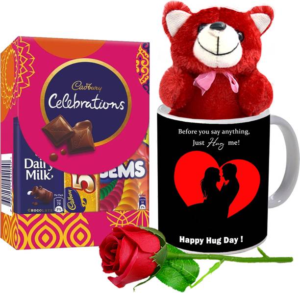 Midiron Gift Box With Printed & Mug | Soft Teddy & Red Rose | Chocolate Bar Ceramic Gift Box
