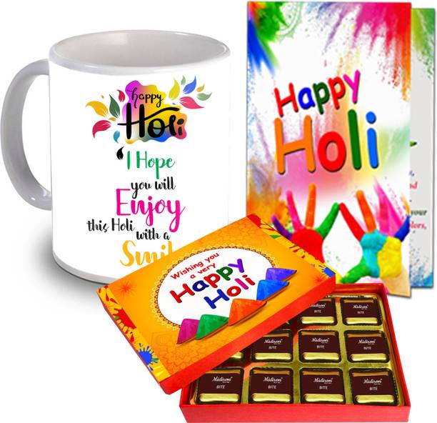 Midiron Holi Celebration Chocolate Gift Hamper|Holi Wishing Card|Holi Gifts Ceramic Gift Box
