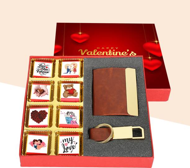 Chocoloony Valentine Chocolate Box Gift For Boyfriend, Husband Keychain, Brown CardHolder Paper Gift Box