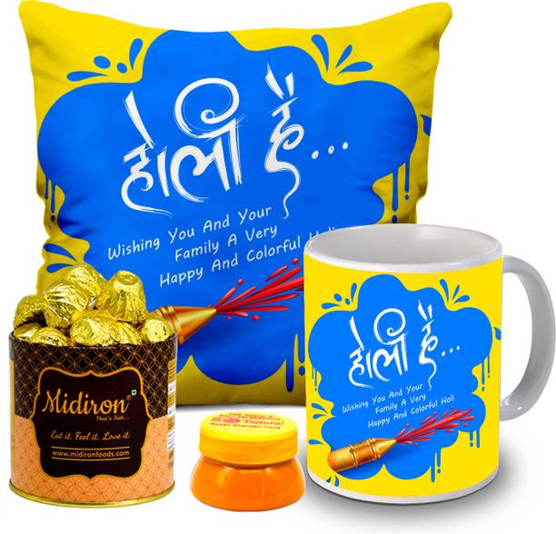 Midiron Family Gift Hamper for holi Party or Celebration | Holi Card with Gulal Tika Fiber Gift Box