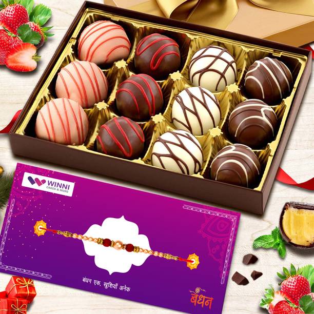 WINNI CELEBRATE RELATIONS Lavish Truffles Chocolates 12Pcs + Rakhi Combo | Rakhi Gift For Brother & Sister Assorted Gift Box