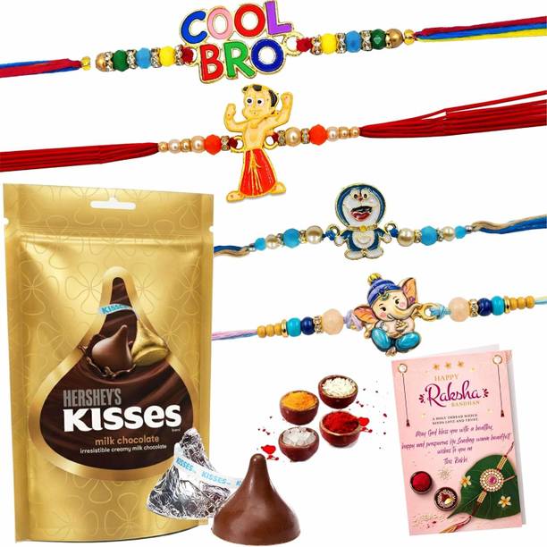 FabBites Cute Kids Fav Rakhi Set of 4 with Chocolate Gift Pack Assorted Gift Box