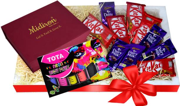 Midiron Holi Gift Hamper | Holi Neon Color with chocolates Paper, Plastic Gift Box
