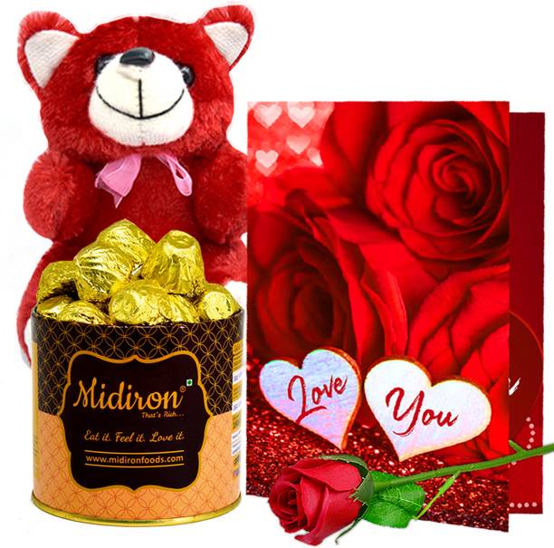 Midiron Chocolate Gift Hamper | Valentine's Day Gift Hamper | | Soft Red Teddy IZ-05 Paper Gift Box