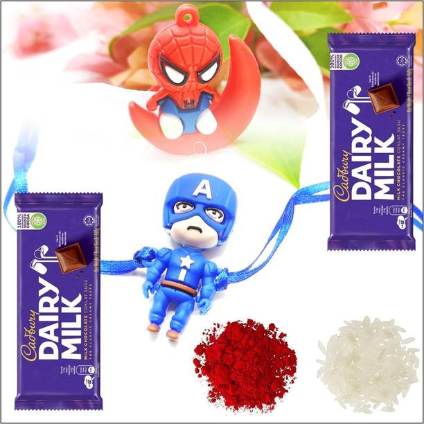 Popfusion Rakhi Gift 2 Kids Rakhi for Brother 2 Dairy Milk Chocolates Tikka 6004/6614 Paper Gift Box