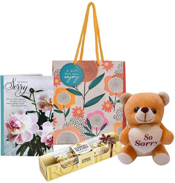 Saugat Traders Apology Gifts for Girlfriend Boyfriend|Sorry Card with Teddy-Chocolate-Carry Bag Assorted Gift Box