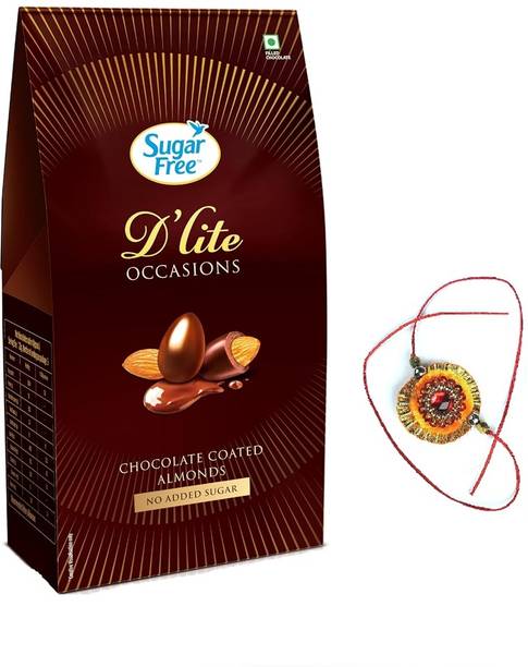 Sugarfree D'lite Chocolate Coated Almonds Gift Pack, 100gm with Rakhi Assorted Gift Box