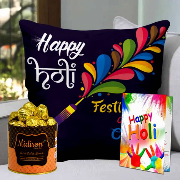 Midiron Holi Gift Hamper With Holi Greeting Card Fiber Gift Box